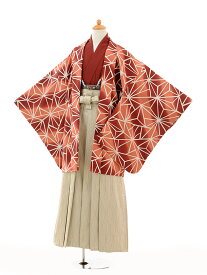 【レンタル】〔小学生　卒業式　袴〕ジュニア袴レンタルセット男児9124赤茶変わり麻の葉×ベージュ袴/男の子/小学生/袴/セット(☆新品足袋プレゼント☆)小学生 卒業式 袴 レンタル 男の子｜小学校 卒業式 着物〔往復送料無料〕fy16REN07(10P03Dec16)