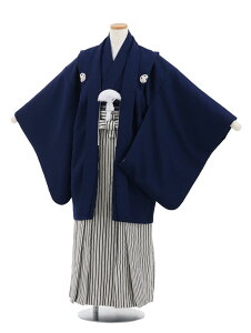 【レンタル】〔小学生 卒業式 袴〕〔レンタル 紋付き袴〕〔卒業式袴セット 小学生〕9331紺紋付×黒シルバーストライプ袴/男の子/小学生/袴/セット(☆新品足袋プレゼント☆)小学生 卒業式 袴 レンタル 男の子|小学校 卒業式 着物〔往復送料無料〕(10P03Dec16)
