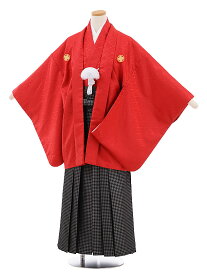 【レンタル】〔小学生　卒業式　袴〕〔卒業式袴セット 小学生〕9470 赤地菱柄紋付×黒シルバー袴/男の子/小学生/袴/セット(☆新品足袋プレゼント☆)小学生 卒業式 袴 レンタル 男の子｜小学校 卒業式 着物〔往復送料無料〕fy16REN07