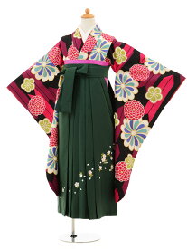 【レンタル】〔小学校 卒業式〕〔卒業式袴セット 小学生〕〔袴セット〕ジュニア袴女児9200 黒地矢絣古典×グリーン袴【往復送料無料】【☆新品足袋プレゼント☆】【小学生 卒業式 袴 女の子】(10P03Dec16)