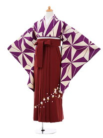 【レンタル】〔袴レンタル 小学校卒業式〕〔卒業式袴セット 小学生〕〔小学校 卒業式〕〔袴セット〕ジュニア袴女児9281 紫クリーム矢絣×エンジ袴【往復送料無料】【☆新品足袋プレゼント☆】【小学生 卒業式 袴 女の子】(10P03Dec16)