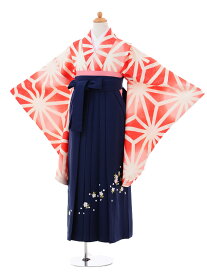 【レンタル】〔袴レンタル 小学校卒業式〕〔卒業式袴セット 小学生〕〔小学校 卒業式〕〔袴セット〕ジュニア袴女児9317 赤麻の葉×紺袴【往復送料無料】【☆新品足袋プレゼント☆】【小学生 卒業式 袴 女の子】(10P03Dec16)