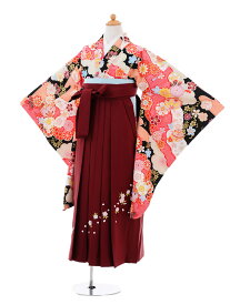 【レンタル】〔袴レンタル 小学校卒業式〕〔卒業式袴セット 小学生〕〔小学校 卒業式〕〔袴セット〕9347 黒赤まり×エンジ袴【往復送料無料】【☆新品足袋プレゼント☆】【小学生 卒業式 袴 女の子】(10P03Dec16)