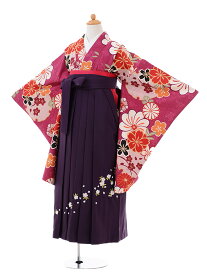 【レンタル】〔袴レンタル 小学校卒業式〕〔卒業式袴セット 小学生〕〔小学校 卒業式〕〔袴セット〕9407紫地古典花×パープル袴【往復送料無料】【☆新品足袋プレゼント☆】【小学生 卒業式 袴 女の子】 (10P03Dec16)