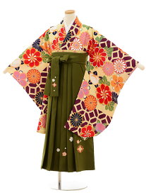 【レンタル】小学生卒業式袴レンタル（女の子）9520 紫地菊梅×抹茶色袴〔袴レンタル 小学校卒業式〕〔卒業式袴セット 小学生〕〔小学校 卒業式〕〔袴セット〕〔往復送料無料〕〔☆新品足袋プレゼント☆〕〔小学生 卒業式 袴 女の子〕