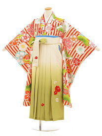 【レンタル】小学生卒業式袴レンタル（女の子）9536小町kids赤ストライプ花×クリームぼかし袴〔袴レンタル小学校卒業式〕〔卒業式袴セット小学生〕〔小学校卒業式〕〔袴セット〕〔往復送料無料〕〔☆新品足袋プレゼント☆〕〔小学生卒業式袴女の子〕