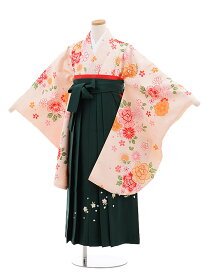 【レンタル】小学生卒業式袴レンタル（女の子）9671ライトピンク花×グリーン袴〔袴レンタル小学校卒業式〕〔卒業式袴セット小学生〕〔小学校卒業式〕〔袴セット〕〔往復送料無料〕〔☆新品足袋プレゼント☆〕〔小学生卒業式袴女の子〕