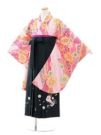 【レンタル】【卒業式袴セット 小学生】小学生卒業式袴レンタル（女の子）9730 ピンクのしめ鹿の子×深緑袴|袴レンタル小学校卒業式|卒業式袴セット小学生|小学校卒業式|袴セット|小学生卒業式袴女の子|往復送料無料|☆新品足袋プレゼント☆