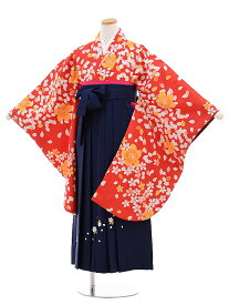【レンタル】【卒業式袴セット 小学生】小学生卒業式袴レンタル（女の子）9732 赤地桜×紺袴|袴レンタル小学校卒業式|卒業式袴セット小学生|小学校卒業式|袴セット|小学生卒業式袴女の子|往復送料無料|☆新品足袋プレゼント☆