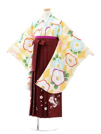 【レンタル】【卒業式袴セット 小学生】小学生卒業式袴レンタル（女の子）9741 白ベージュ椿×エンジ袴|袴レンタル小学校卒業式|卒業式袴セット小学生|小学校卒業式|袴セット|小学生卒業式袴女の子|往復送料無料|☆新品足袋プレゼント☆