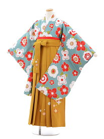 【レンタル】【卒業式袴セット 小学生】小学生卒業式袴レンタル（女の子）9761 グレーグリーン花×金茶袴|袴レンタル小学校卒業式|卒業式袴セット小学生|小学校卒業式|袴セット|小学生卒業式袴女の子|往復送料無料|☆新品足袋プレゼント☆