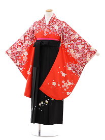 【レンタル】【卒業式袴セット 小学生】小学生卒業式袴レンタル（女の子）9766 赤地桜×黒袴|袴レンタル小学校卒業式|卒業式袴セット小学生|小学校卒業式|袴セット|小学生卒業式袴女の子|往復送料無料|☆新品足袋プレゼント☆