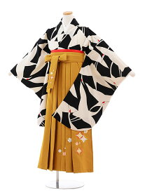 【レンタル】【卒業式袴セット 小学生】小学生卒業式袴レンタル（女の子）9802 黒地鶴×金茶袴|袴レンタル小学校卒業式|卒業式袴セット小学生|小学校卒業式|袴セット|小学生卒業式袴女の子|往復送料無料|☆新品足袋プレゼント☆