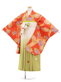 卒業式袴セット 小学生 ジュニア袴 レンタル 小学生 卒業式袴レンタル 女の子 9853 濃オレンジぼたん×白グリーン袴 袴レンタル 卒業式 袴セット 卒業袴 小学校の卒業式 十三参り 女児 12歳 12才 ジュニア 新品足袋プレゼント 往復送料無料【レンタル】