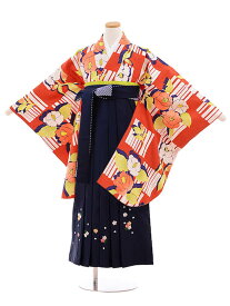 卒業式袴セット 小学生 ジュニア袴 レンタル 小学生 卒業式袴レンタル 女の子 9833 赤椿×紺袴 袴レンタル 卒業式 袴セット 卒業袴 小学校の卒業式 十三参り 女児 12歳 12才 ジュニア 新品足袋プレゼント 往復送料無料【レンタル】