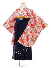 卒業式袴セット 小学生 ジュニア袴 レンタル 小学生 卒業式袴レンタル 女の子 9842赤茶ぼたん×紺袴 袴レンタル 卒業式 袴セット 卒業袴 小学校の卒業式 十三参り 女児 12歳 12才 ジュニア 新品足袋プレゼント 往復送料無料【レンタル】