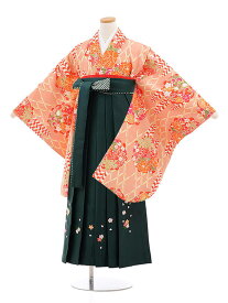 卒業式袴セット 小学生 ジュニア袴 レンタル 小学生 卒業式袴レンタル 女の子 9857サーモンピンク×グリーン袴 袴レンタル 卒業式 袴セット 卒業袴 小学校の卒業式 十三参り 女児 12歳 12才 ジュニア 新品足袋プレゼント 往復送料無料【レンタル】