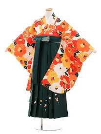 卒業式袴セット 小学生 ジュニア袴 レンタル 小学生 卒業式袴レンタル 女の子 9874クリーム地赤椿×グリーン袴 袴レンタル 卒業式 袴セット 卒業袴 小学校の卒業式 十三参り 女児 12歳 12才 ジュニア 新品足袋プレゼント 往復送料無料【レンタル】