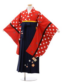 卒業式袴セット 小学生 ジュニア袴 レンタル 小学生 卒業式袴レンタル 女の子 9984 赤地 水玉×紺袴 袴レンタル 卒業式 袴セット 卒業袴 小学校の卒業式 十三参り 女児 12歳 12才 ジュニア 新品足袋プレゼント 往復送料無料【レンタル】