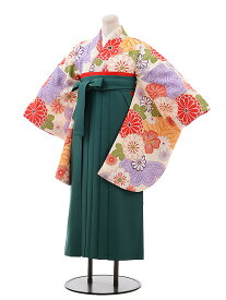 卒業式袴セット 小学生 ジュニア袴 レンタル 小学生 小学生卒業式袴レンタル(女の子) Z039クリーム地菊×グリーン袴袴レンタル 卒業式 袴セット 卒業袴 小学校の卒業式 十三参り 女児 12歳 12才 ジュニア 新品足袋プレゼント 往復送料無料【レンタル】