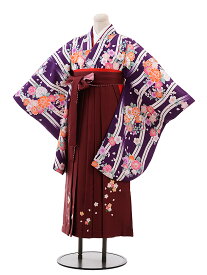 卒業式袴セット 小学生 ジュニア袴 レンタル 小学生 小学生卒業式袴レンタル(女の子) Z041パープル地花×エンジ袴袴レンタル 卒業式 袴セット 卒業袴 小学校の卒業式 十三参り 女児 12歳 12才 ジュニア 新品足袋プレゼント 往復送料無料【レンタル】