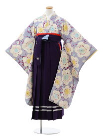 卒業式 袴セット 小学生 ジュニア袴 レンタル 小学生 小学生卒業式袴女児 Z090 パープルグレー 梅x紫袴 袴レンタル 卒業式 袴セット 卒業袴 小学校の卒業式 十三参り 女児 12歳 12才 ジュニア 新品足袋プレゼント 往復送料無料【レンタル】