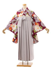 卒業式 袴セット 小学生 ジュニア袴 レンタル 小学生 小学生卒業式袴女児 Z195 パープル地菊×ラベンダー袴 袴レンタル 卒業式 袴セット 卒業袴 小学校の卒業式 十三参り 女児 12歳 12才 ジュニア 新品足袋プレゼント 往復送料無料【レンタル】