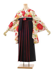卒業式袴セット 小学生 ジュニア袴 レンタル 小学生 卒業式袴レンタル 女の子 Z397 クリーム地ぼたん×黒赤袴 袴レンタル 卒業式 袴セット 卒業袴 小学校の卒業式 十三参り 女児 12歳 12才 ジュニア 新品足袋プレゼント 往復送料無料【レンタル】