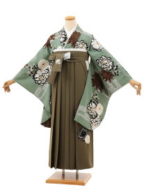 卒業式袴セット 小学生 ジュニア袴 卒業式袴レンタル 女の子 小学生卒業式袴(女の子)Z668 紅一点 ペールグリーン菊牡丹×モスグリーン 袴レンタル 卒業式 卒業袴 十三参り 女児 12歳 12才 新品足袋プレゼント 往復送料無料【レンタル】