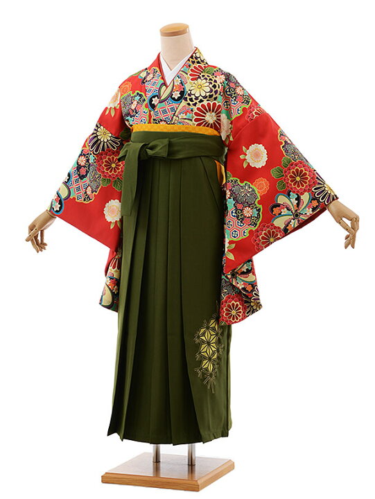 楽天市場 卒業式 袴 レンタル 女 女性 レンタル 卒業袴レンタル H366 赤地 菊 抹茶色袴 卒業式袴セット 着物 レンタル 二尺袖 着物 袴 フルセット 女性 大人 大学生 専門学生 卒業式 謝恩会 新品足袋プレゼント 往復送料無料 レンタル 京都かしいしょう