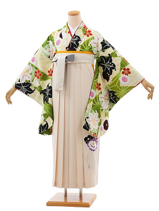 楽天市場 卒業式 袴 レンタル 女 女性 レンタル 卒業袴レンタル H476 Kansai グリーン地 麻の葉百合 卒業式袴セット 着物 レンタル 二尺袖 着物 袴 フルセット 女性 大人 大学生 専門学生 卒業式 謝恩会 新品足袋プレゼント 往復送料無料 レンタル 京都かしいしょう