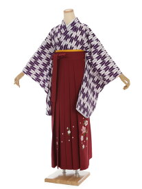 卒業式 袴 レンタル 女 レトロ モダン 女性 レンタル 女袴レンタル h292 パープル 矢羽根 x 赤袴 卒業式袴セット 着物 レンタル 二尺袖 着物 袴 フルセット 女性 レディース 大人 大学生 専門学生 卒業式 謝恩会 新品足袋プレゼント 往復送料無料【レンタル】