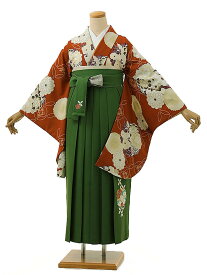 卒業式 袴 レンタル 女 女性 レンタル 卒業袴レンタル h1259 Kansai 丸花に七宝テラコッタxグリーン ブランド 卒業式袴セット 着物 レンタル 二尺袖 着物 袴 フルセット 女性 大人 大学生 専門学生 卒業式 謝恩会 新品足袋プレゼント 往復送料無料【レンタル】