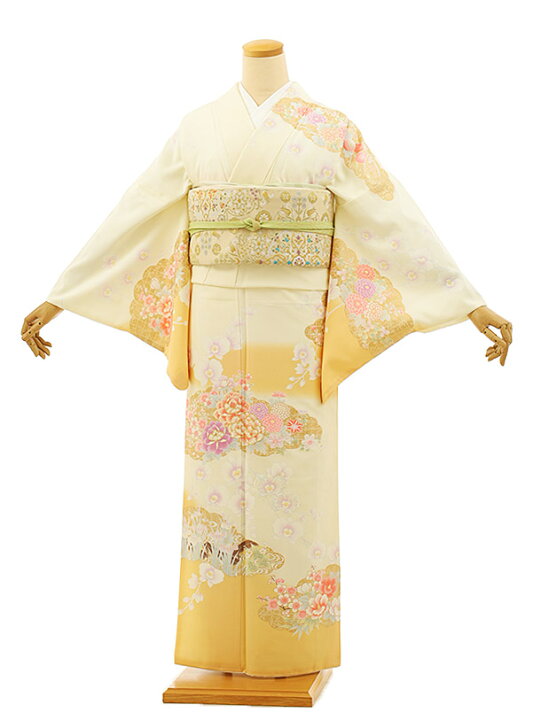 楽天市場】訪問着レンタルtc903 クリーム色裾オレンジ牡丹(化繊) 新品 