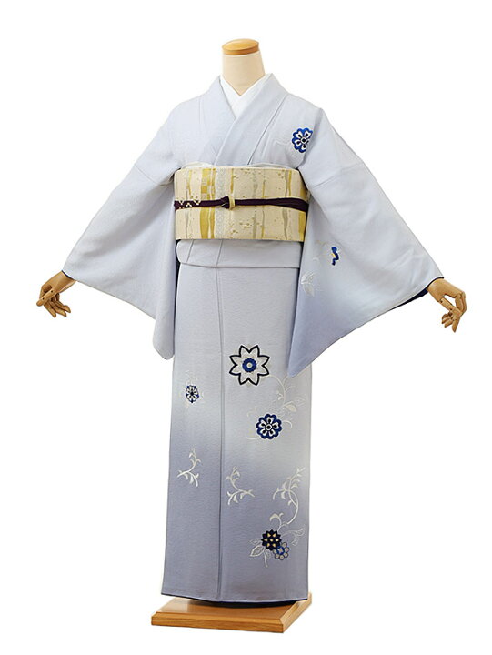 楽天市場】訪問着レンタルt983 淡ブルーグレー本藍刺繍唐花 正絹 新品 