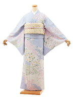 訪問着レンタル tQ1345 パープル地 雲取り 四季花(化繊) 新品足袋プレゼント 入学式 結婚式 お宮参り 七…
