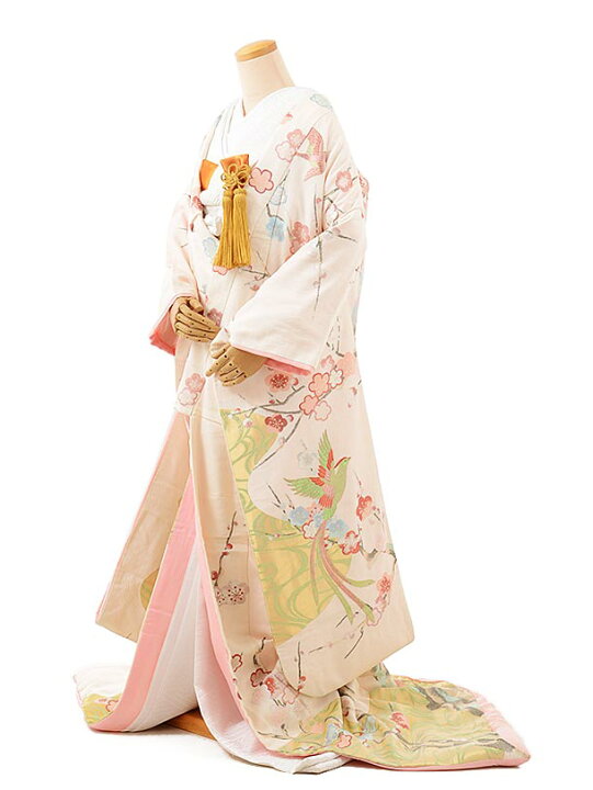 販売 クラレナの 朱赤 古典文様 花 熨斗 蝶々 正絹 色打掛  