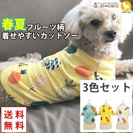 ＼最終日★300円クーポン／ 【3色セット】犬 服 犬服 犬の服 【はっぴーDOG】 カットソー Tシャツ フルーツ柄 袖あり 着せやすい アロハ ショート丈 【春 夏 春夏 春服 夏服 春物 夏物 夏用】