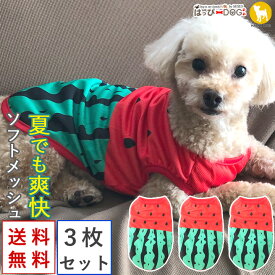 【3枚セット】トイプードル 犬 服 犬服 犬の服 【はっぴーDOG】 着せやすい タンクトップ 袖なし ノースリーブ 袖無し フルーツ柄 スイカ メッシュ 涼しい クール ショート丈 【春 夏 春夏 春服 夏服 春物 夏物 夏用】