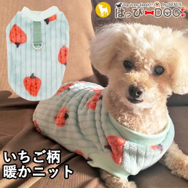 犬 服 犬服 いぬ 犬の服 着せやすい ニット セーター フリース 暖かい 防寒 Dカン いちご柄 袖なし おしゃれ かわいい 【秋 冬 秋冬 秋服 冬服 秋物 冬物 秋服】