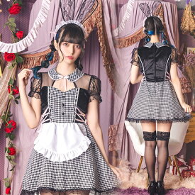 【1点までメール便も可能】コケティッシュガーリー チドリチェックメイド　[メイド服 コスプレ うさぎ ウサギ 衣装 お仕事 アニマル バニー なりきり 大人女性 レディース 仮装 コスチューム ハロウィン イベント]【909217】