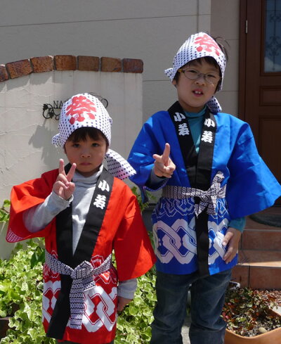 【1点までメール便も可能】お祭りはっぴ子供小若ハッピ■輪つなぎ(青)7−10才用(国産良品祭り法被はんてん半天)【A-0252_】