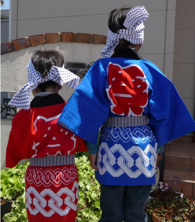 【1点までメール便も可能】お祭りはっぴ子供小若ハッピ■輪つなぎ(青)7−10才用(国産良品祭り法被はんてん半天)【A-0252_】