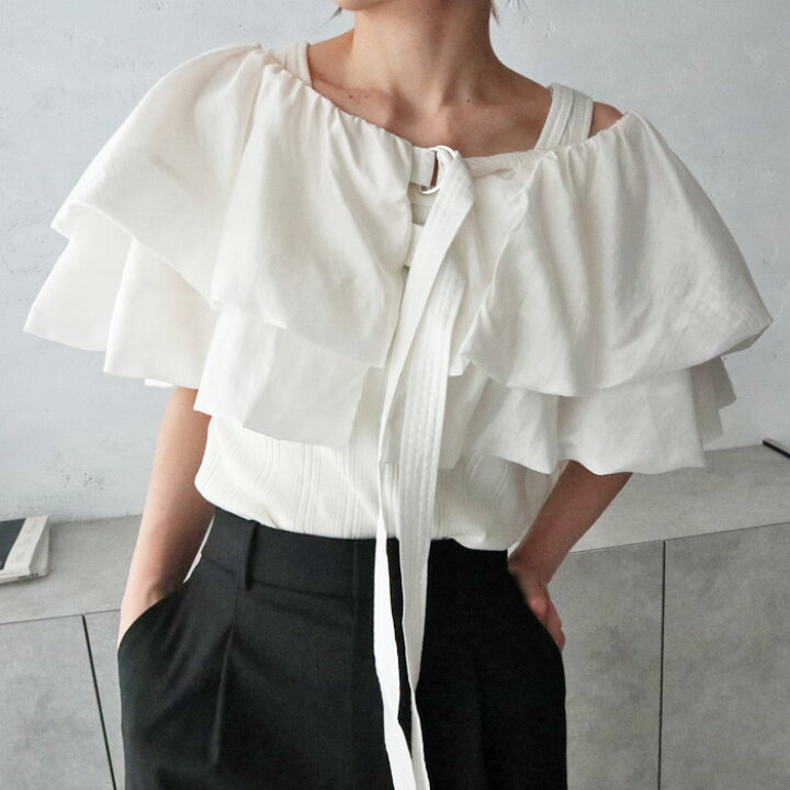 美品✨ジプソフィア／ ケープフリルブラウス ホワイト リボン バルーン 
