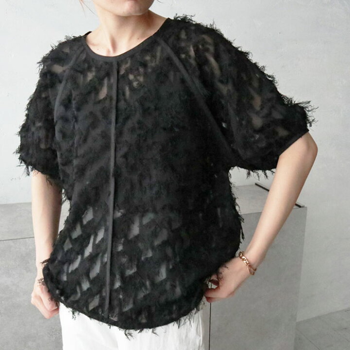 楽天市場】【在庫限り】ハーフスリーブシャギーデザインシアーブラウス  