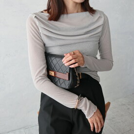 マルチウェイドレープシアープルオーバー 2WAY シアー 透け感 ボートネック ワンショルダー ドレープデザイン 肩だし カットソートップス 無地 マストアイテム シャーリング コンパクト キレイめ カジュアル ホワイト グレー ブラック