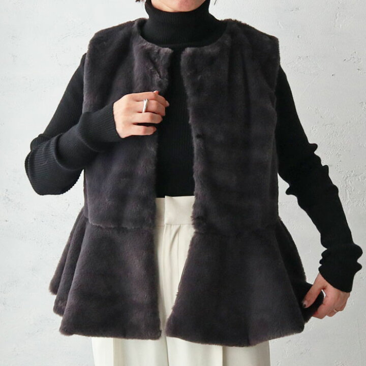 楽天市場】ペプラムファーベスト ジレ エコファー フェイクファー  