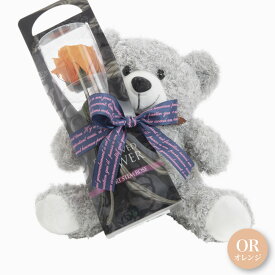 【お買い物マラソン限定 10%OFFセール】プリザーブドフラワー テディベア バラ 一輪 ぬいぐるみ くま ブーケ グレー 造花 ギフト おしゃれ 花束 インテリア お祝い 枯れない かわいい 薔薇 誕生日 プレゼント 母の日 [md][kd][wd][rcp] / くまのおくりもの 一輪の薔薇
