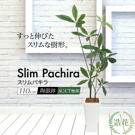 スリムパキラ 110cm 鉢植 陶器鉢 CT触媒加工済 フェイクグリーン おしゃれ 観葉植物 フェイク リアル 造花 インテリア 人工観葉植物 光触媒 [fd]