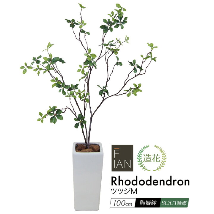 楽天市場 人工観葉植物 リアル フェイクグリーン 観葉植物 造花 光触媒 大型 Fian ツツジｍ 100cm 陶器鉢付 インテリア おしゃれ フェイク グリーン Ct触媒 消臭 抗菌 お祝い フェイクグリーンの神戸花物語